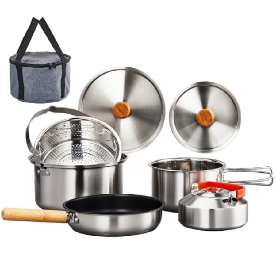 Camping Cooking Set Lightweight - Camping Cookware Set, Lightweight Stainless Steel