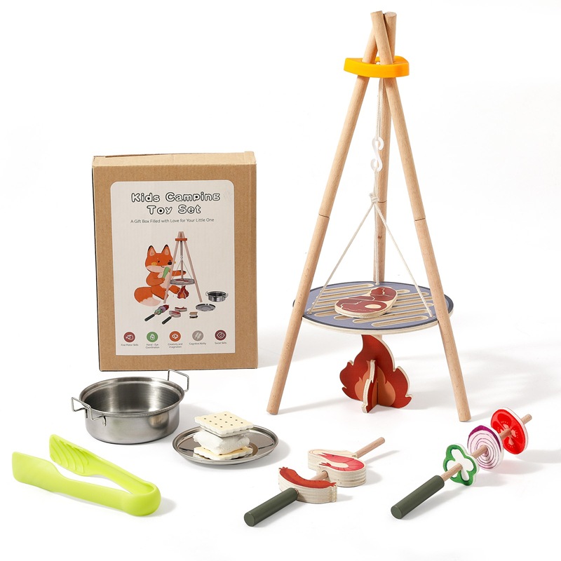Camping Cooking Gifts - Wooden Kids Camping Barbecue Toy Set