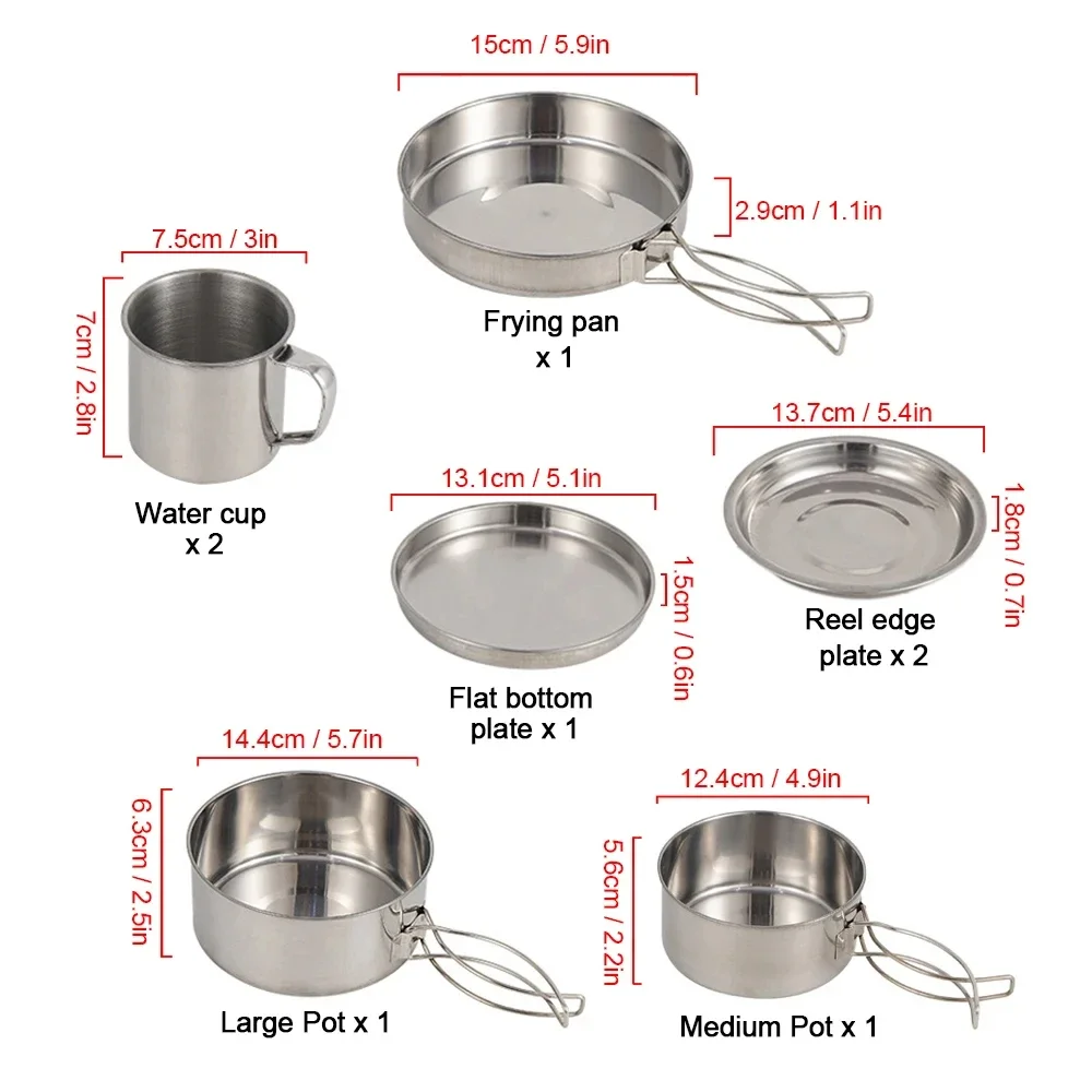 Camping Cooking Cup - 8Pcs Camping Cookware Set Stainless Steel