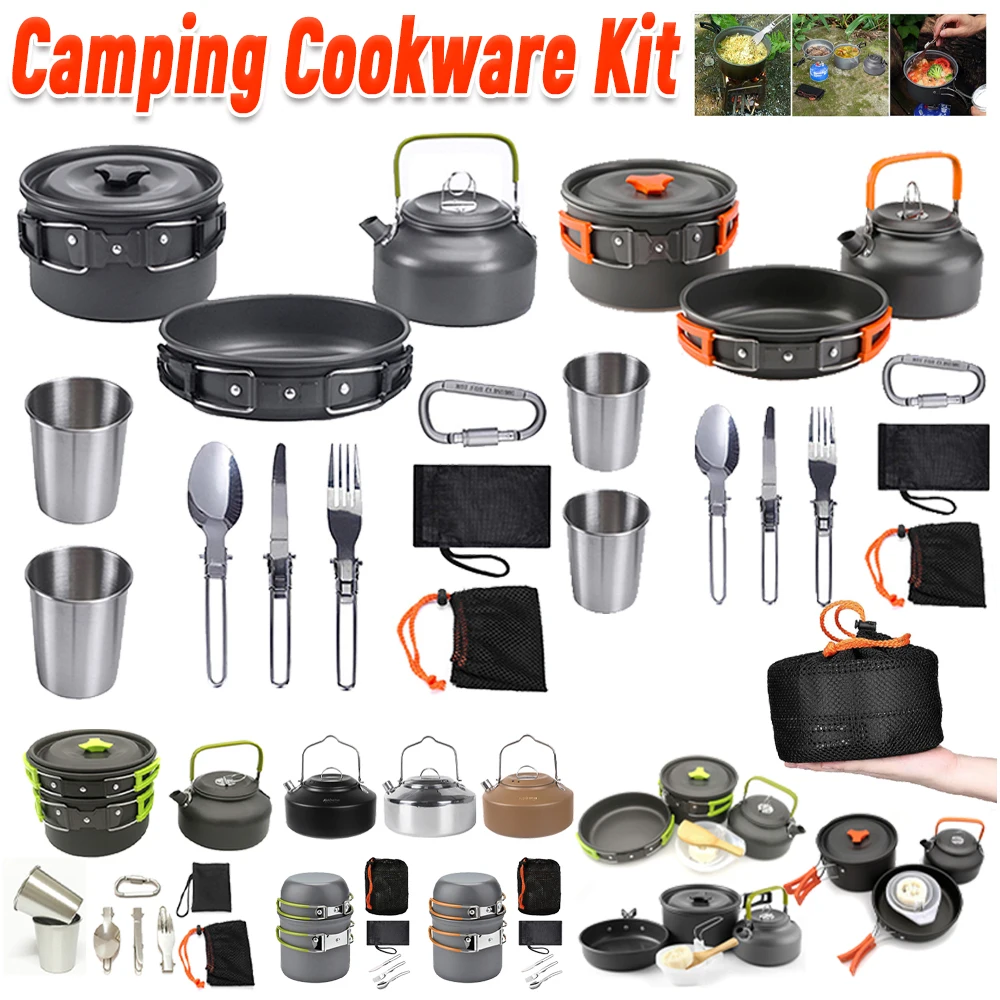 Camping Cooking Utensil Set - Camping Cookware Kit Kettle Pot Pan