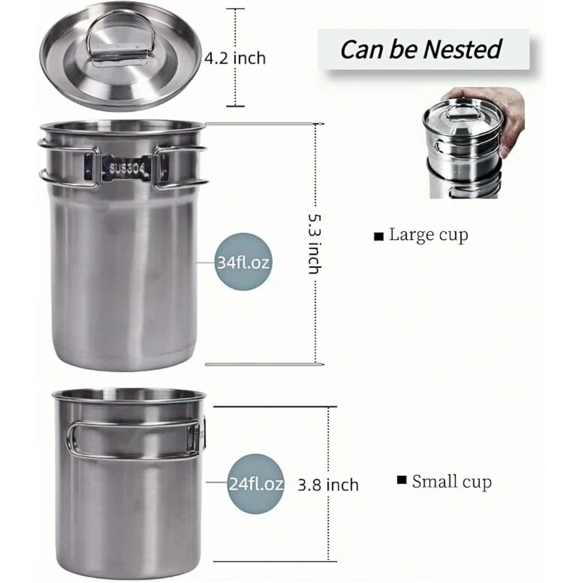 Foldable Camping Cups Mugs Cam - Camping Cooking Pot Stainless Steel 评论和价格
