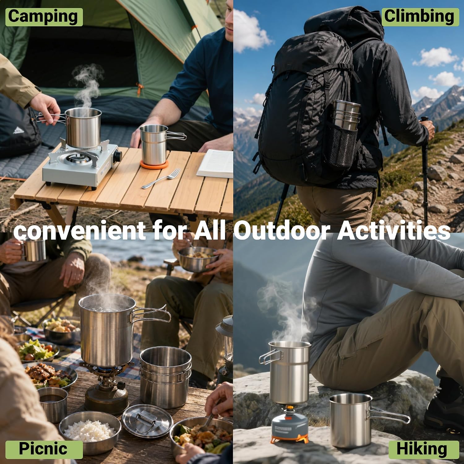Foldable Camping Cups Mugs Cam - Camping Cooking Pot Stainless Steel 评论和价格