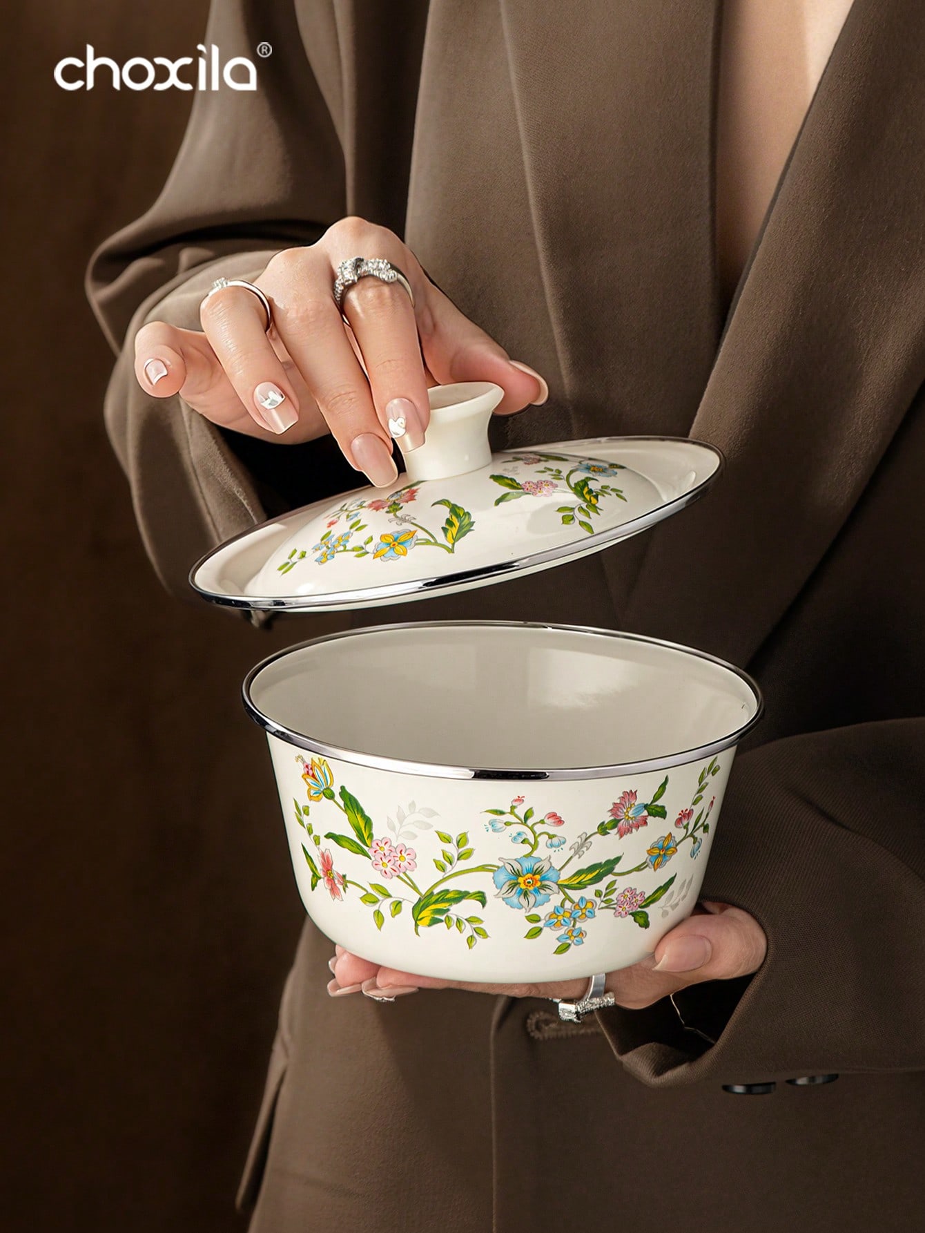 1pc Enamel-Patterned Rice Bowl - Camping Cooking Materials 评论和价格