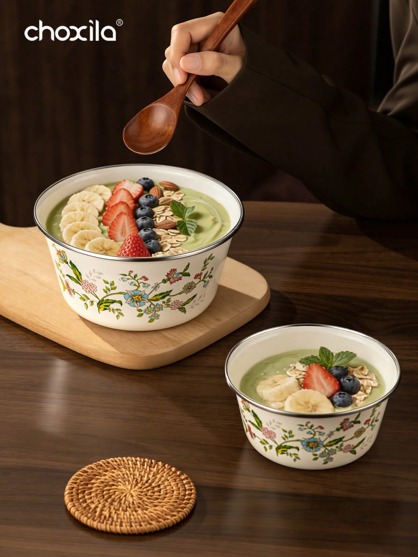 1pc Enamel-Patterned Rice Bowl - Camping Cooking Materials 评论和价格